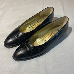 Bruno Magli Black Leather Crocodile Pattern Women's Pumps Size 7.5 Made in Italy